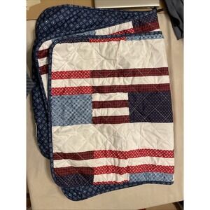Pair New‎ Matching Pillow Covers King Quilted American Red White Blue Stripes